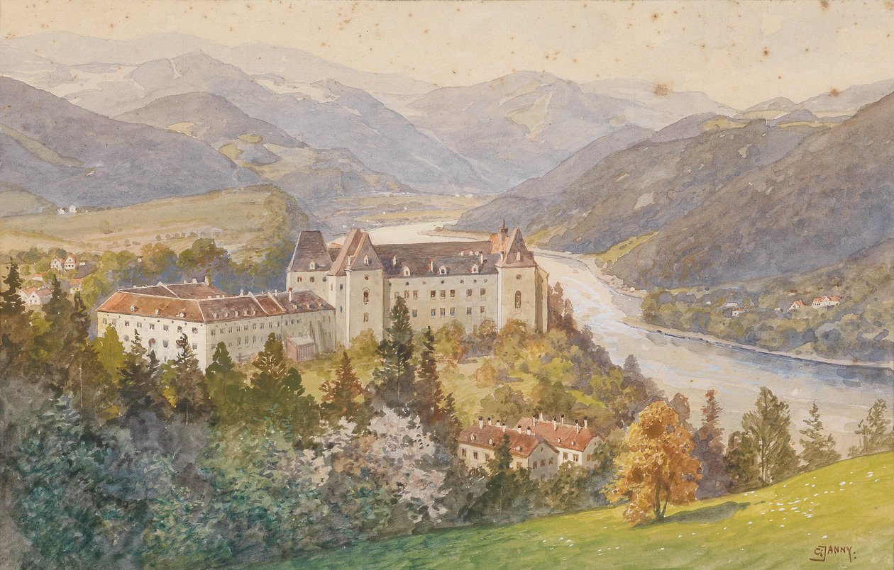 Blick uber Schloss Grein auf die Donau tekijältä Georg Janny