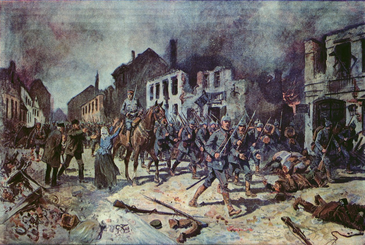 Saksalaiset joukot saapuvat Ortelsburgin kaupunkiin Tannenbergin taistelun aikana elokuussa 1914 tekijältä Georg Koch