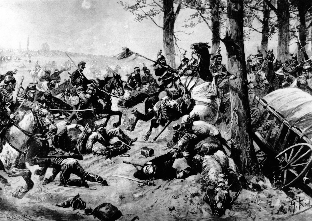 Ranskalaiset panssaroidut ratsumiehet ryntämässä Sedanin taistelussa 1. syyskuuta 1870 tekijältä Georg Koch