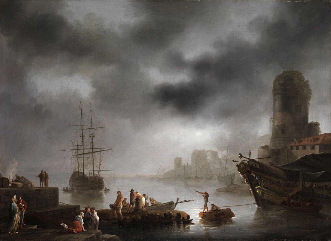 Hafenlandschaft bei Mondschein tekijältä Georg Ludwig Eckhardt