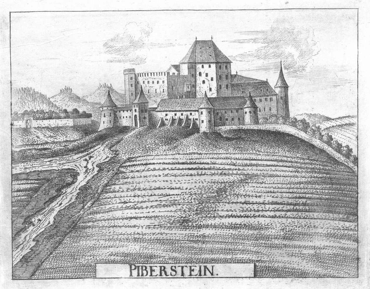 Kupferstich, Ansicht von Schloss Piberstein, Oberösterreich tekijältä Georg Matthaus Vischer
