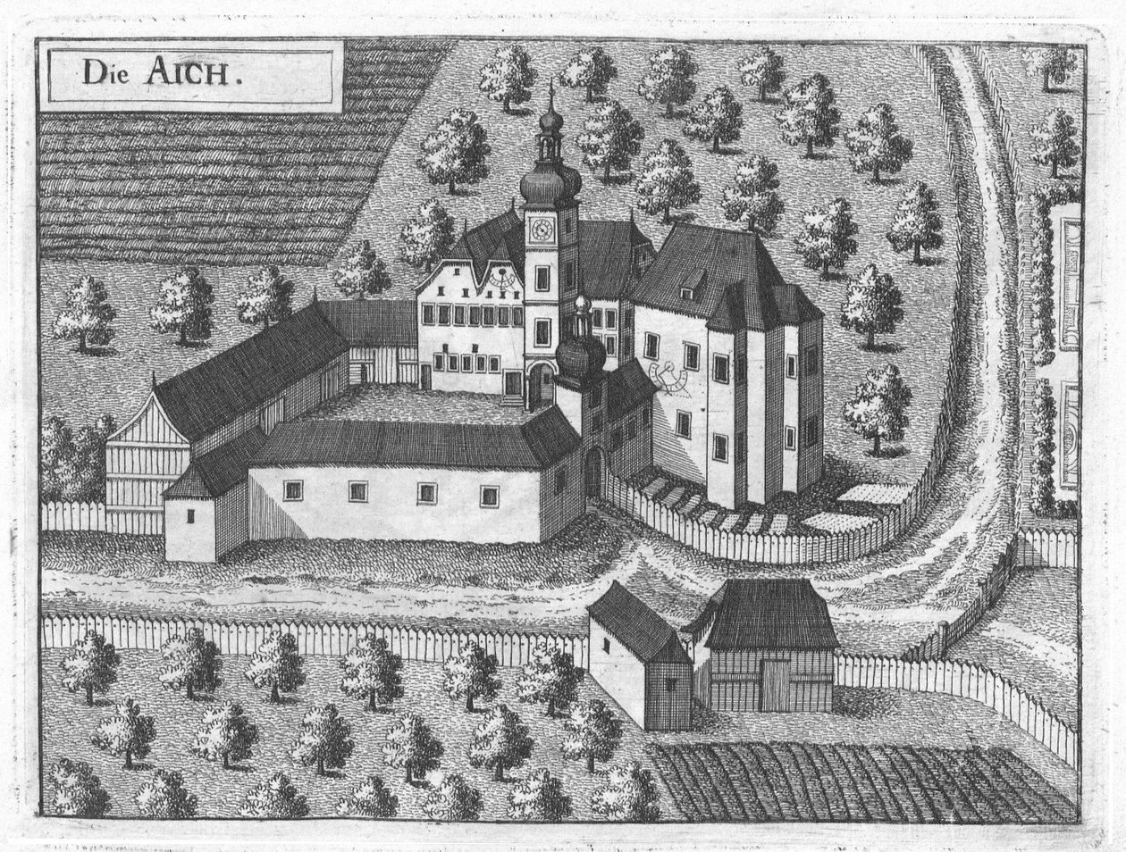 Schloss Aich um 1674 tekijältä Georg Matthäus Vischer.