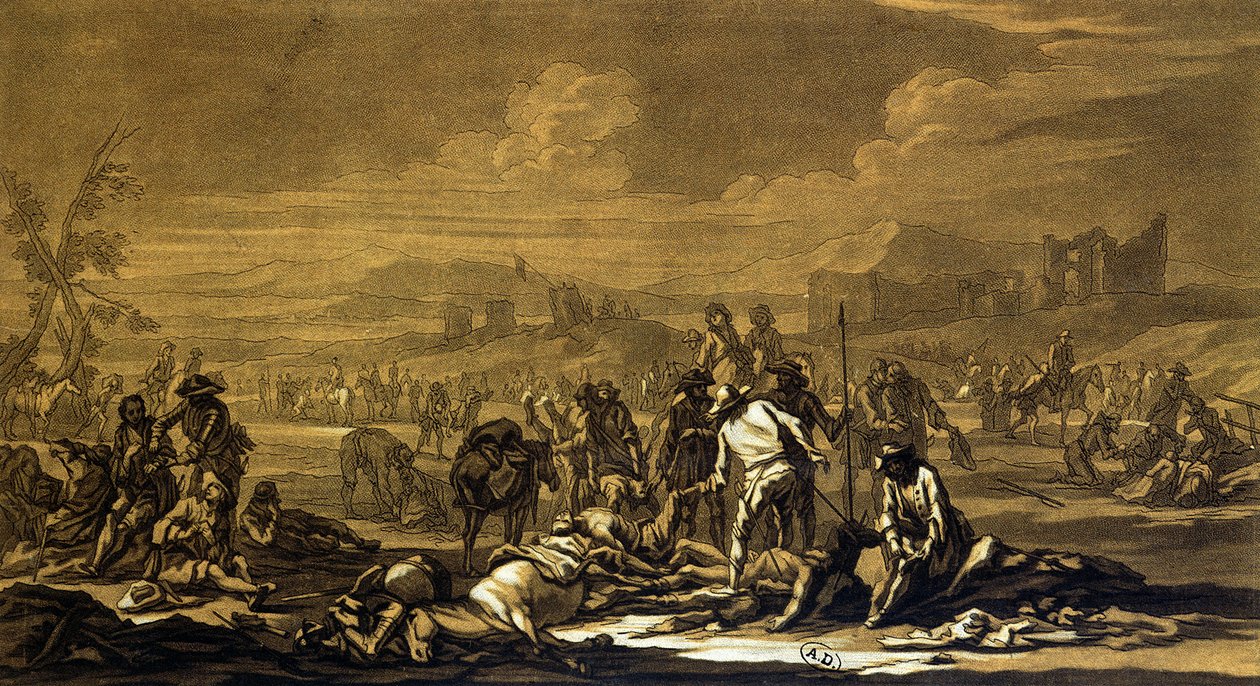 Taistelun jälkeen, 1695, kaiverrus Christian Rugendas (1708-81) n. 1740 tekijältä Georg Philipp I Rugendas
