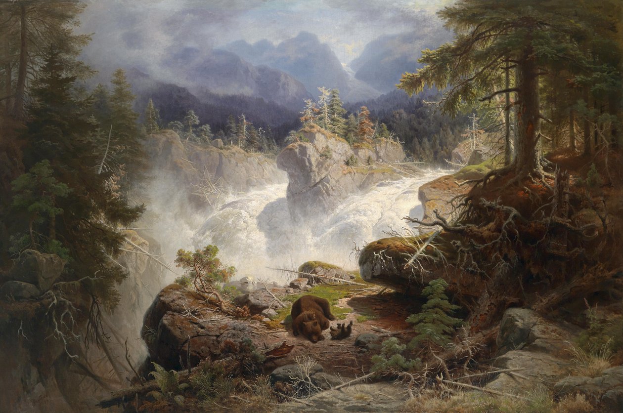 Bärenfamilie weiter Gebirgslandschaftissa tekijältä Georg Eduard Otto Saal