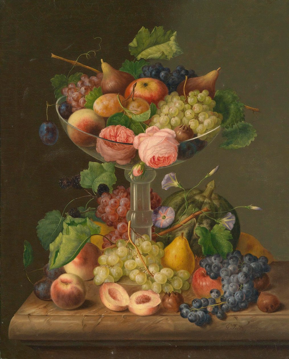 Früchtestillleben mit Rosen tekijältä Georg Seitz