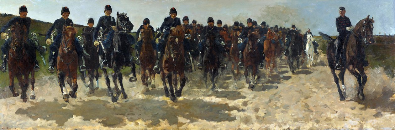 George Hendrik Breitnerin (1857-1923) maalaus "Cavalry" (Ratsuväki) - 1883-1888 - Öljy kankaalle Koko 137x337 cm Gemeentemuseum Den Haag (Hag) Alankomaat tekijältä Georg Hendrik Breitner