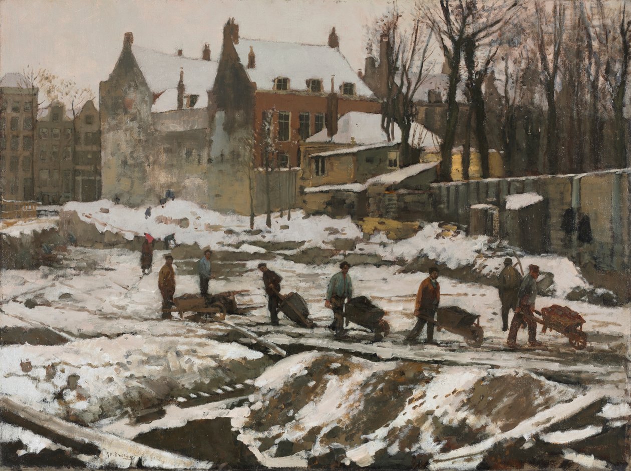Rakennustyömaa Amsterdamissa, noin 1902 (öljy kankaalle) tekijältä Georg Hendrik Breitner