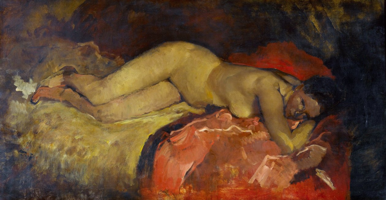 ""Nu lange"" George Hendrik Breitnerin (1857-1923) maalaus - n. 1887 - Öljy kankaalle - Koko 134x224,5 cm Gemeentemuseum Den Haag (Haag) Alankomaat tekijältä Georg Hendrik Breitner