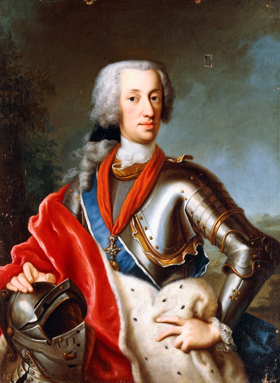 Karl Albrecht Wittelsbachin muotokuva, seisova, kolme neljäsosaa, yllään juhlamekko (öljy kankaalle) tekijältä Georg (circle of) Desmarees