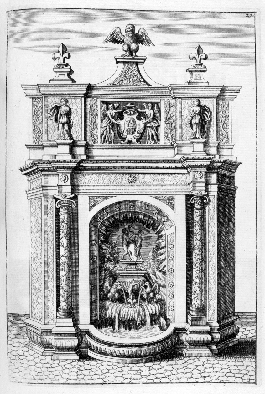 Suihkulähteen suunnittelu, 1664 tekijältä Georg Andreas Bockler