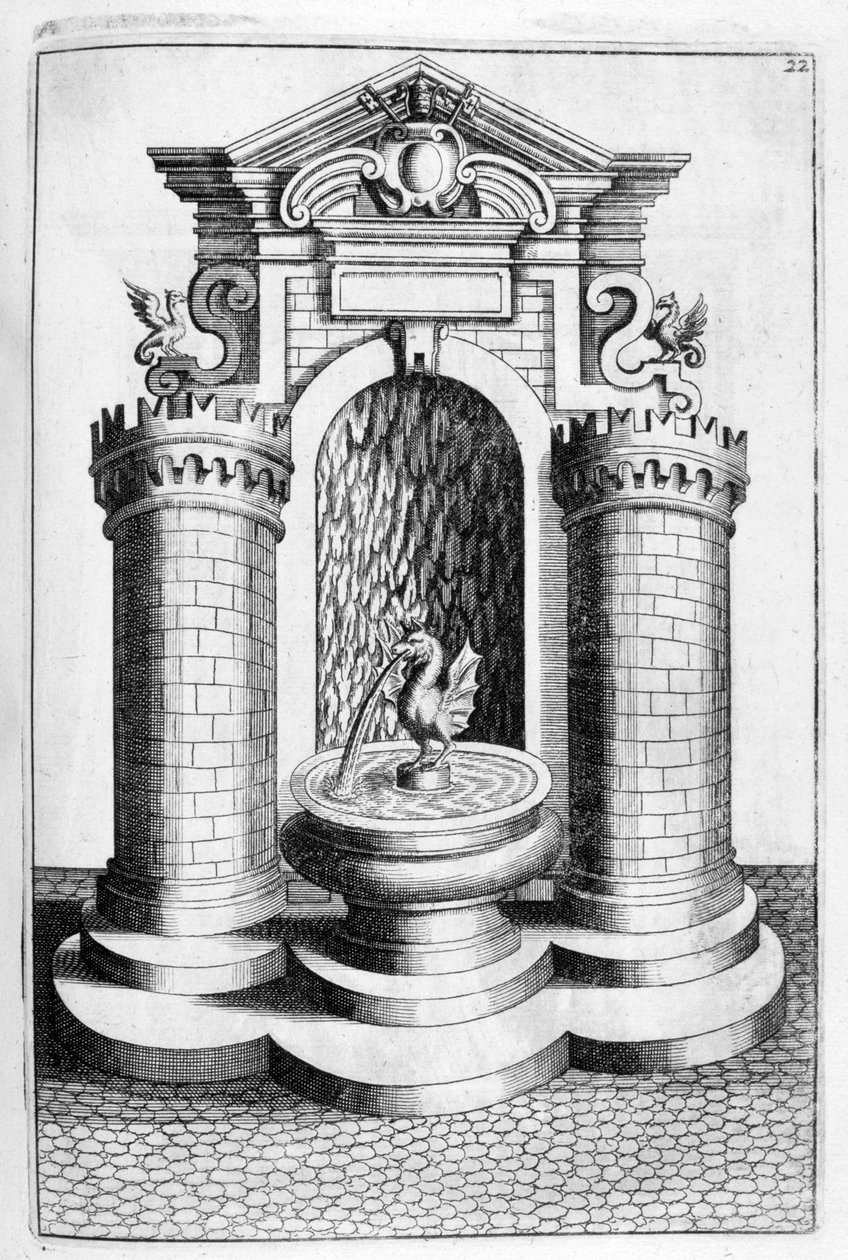 Suihkulähteen suunnittelu, 1664 tekijältä Georg Andreas Bockler