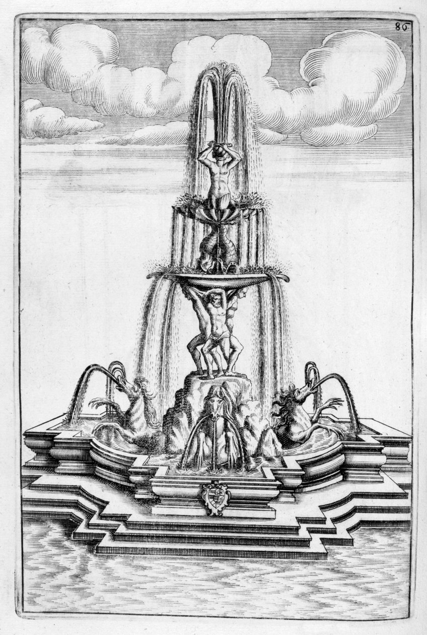 Suihkulähteen suunnittelu, 1664 tekijältä Georg Andreas Bockler