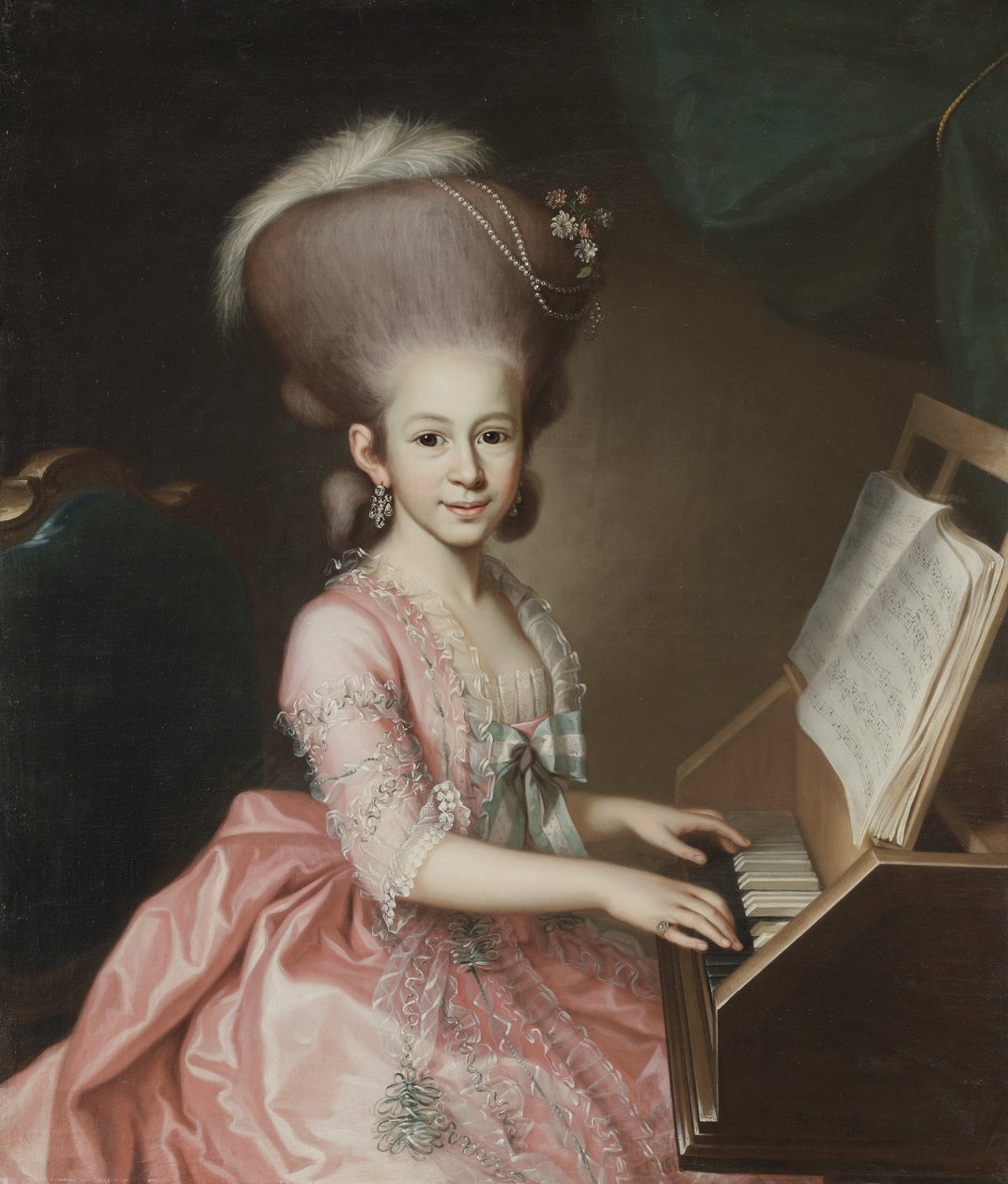 Nuoren naisen muotokuva klavikordilla, 1779 tekijältä Georg Anton Abraham Urlaub