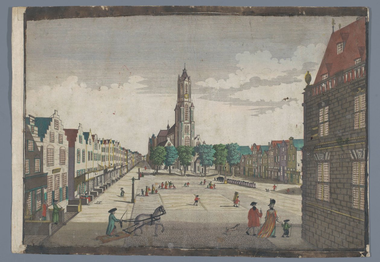 Näkymä Nieuwe Kerkille Delftissä Prospect of the New Church, sekä Markt Delftissä tekijältä Georg Balthasar Probst (possibly)