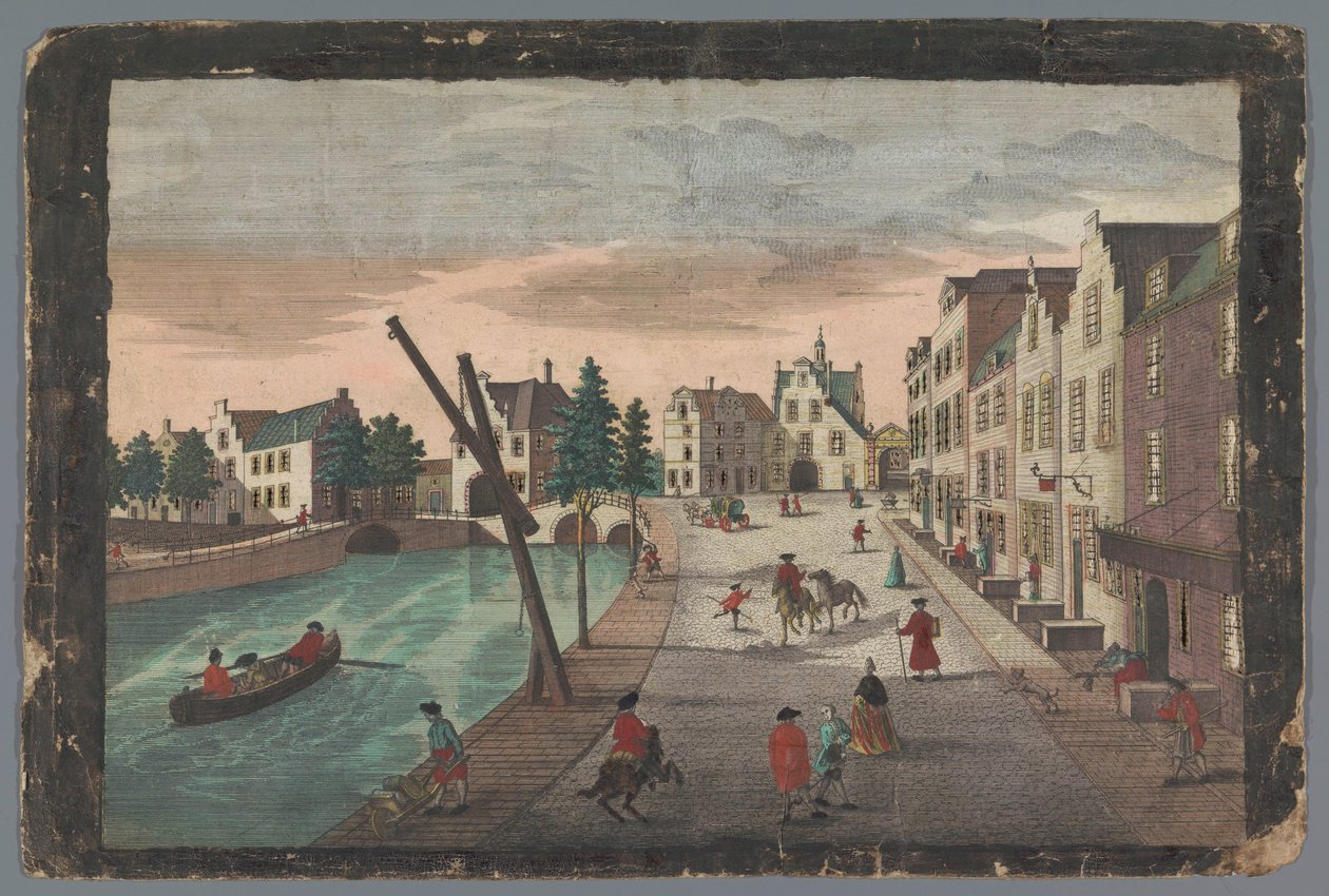 Näkymä Rotterdamse Poortille ja Ketelpoortille Delftissä Prospect der Ketel bey dem Rotterdammer Thor, Delftin kaupungin sisäpiiri tekijältä Georg Balthasar Probst (possibly)