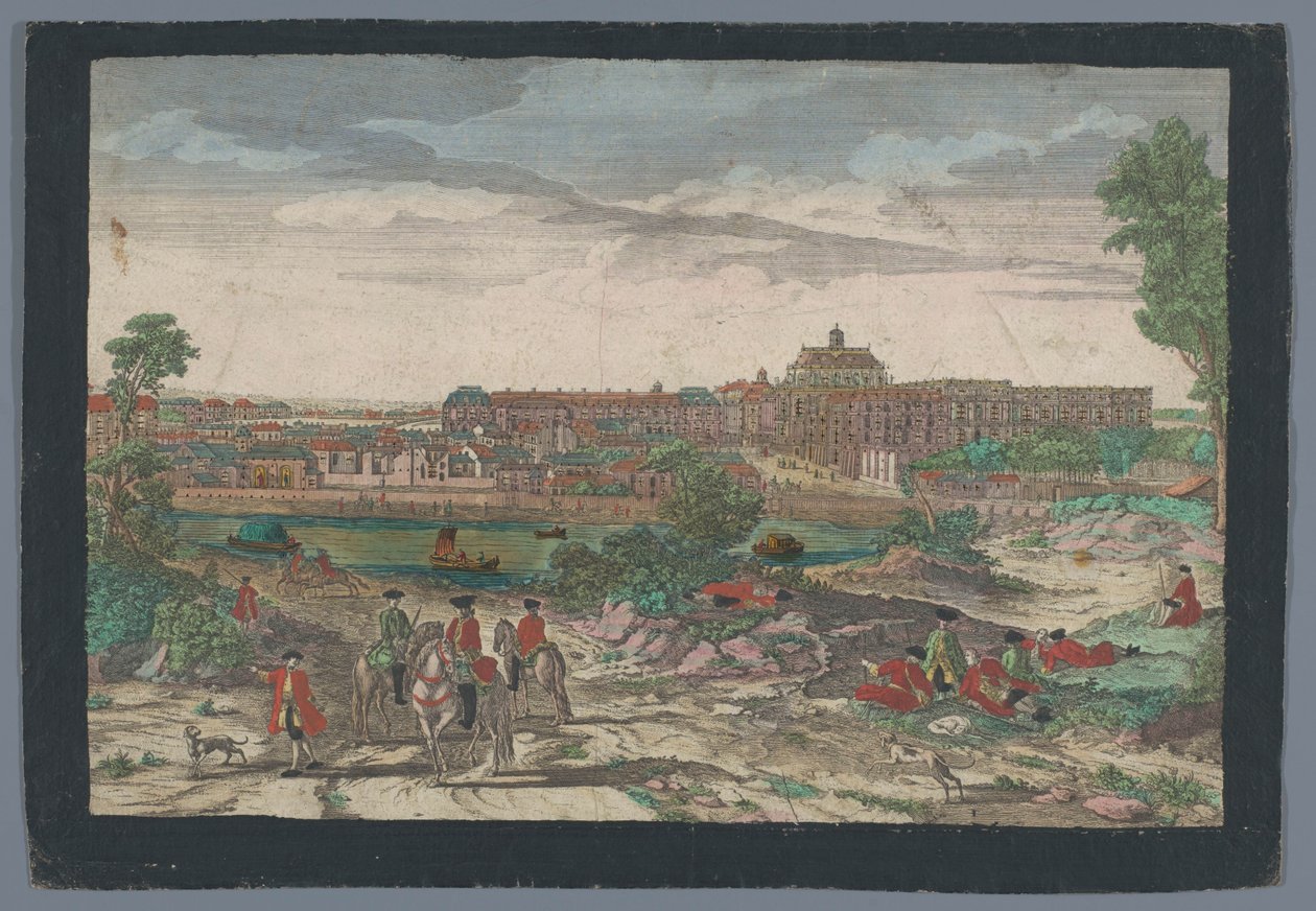 Näkymä kaupunkiin Versaillesin palatsissa Palatsin kasvot ja osa Versaillesin kaupunkia (otsikko esineessä) tekijältä Georg Balthasar Probst (possibly)