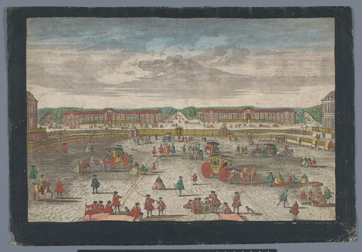 Näkymä Versaillesin palatsin tallille Gesicht der Ställe zu Versalien, otettu dem Zweiten Gitteristä (otsikko esineessä) tekijältä Georg Balthasar Probst (possibly)