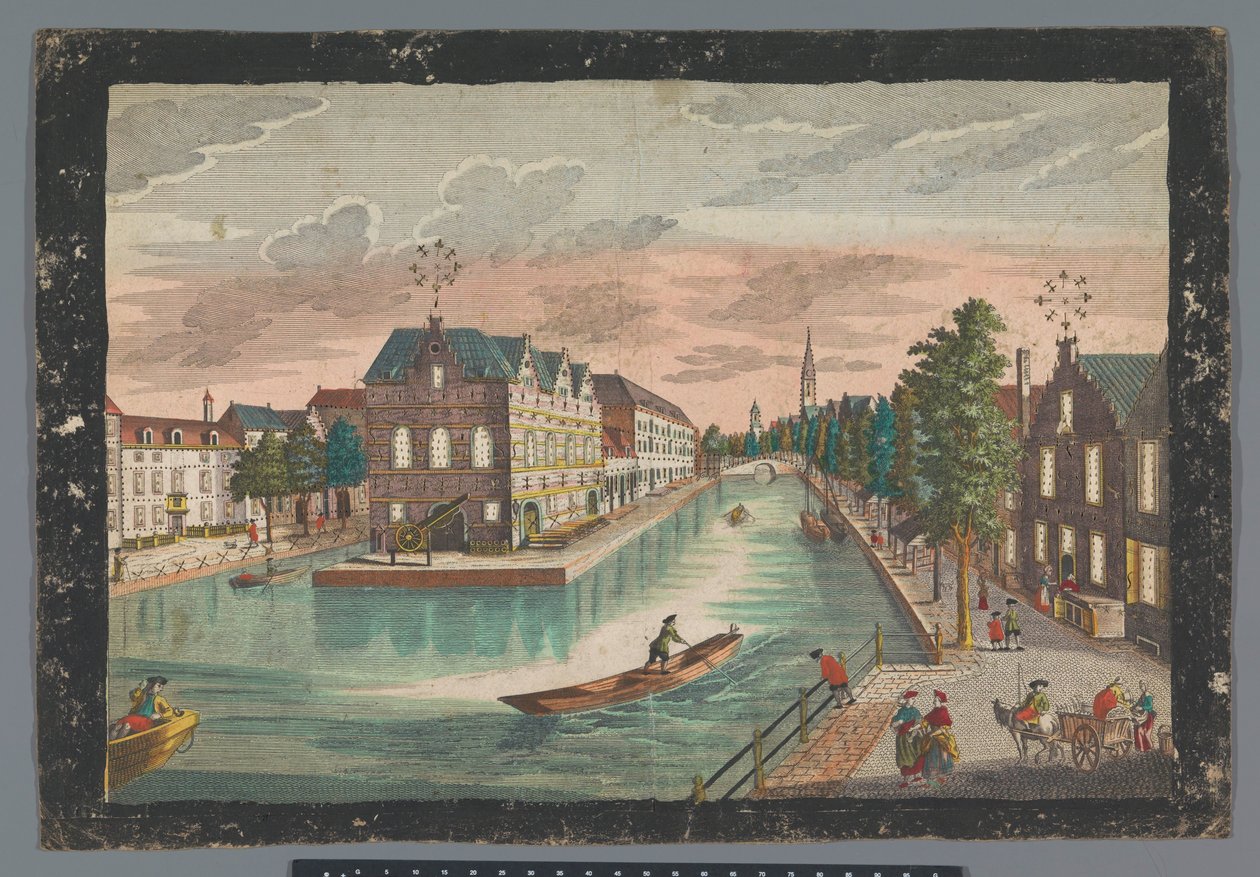 Näkymä De Geerin varastosta Delftissä Prospect des Zeug-Hausses, innerhalb der Stadt Delft (otsikko esineessä) tekijältä Georg Balthasar Probst (possibly)