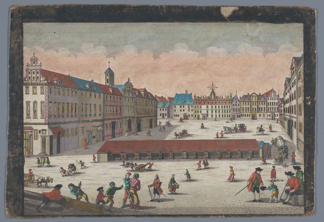 Näkymä Wroclawin suolaaukiolle etelästä katsottuna Der Saltz Ring, oder Plaz in Breslau gegen Mittag anzusehen (otsikko esineessä) tekijältä Georg Balthasar Probst (possibly)