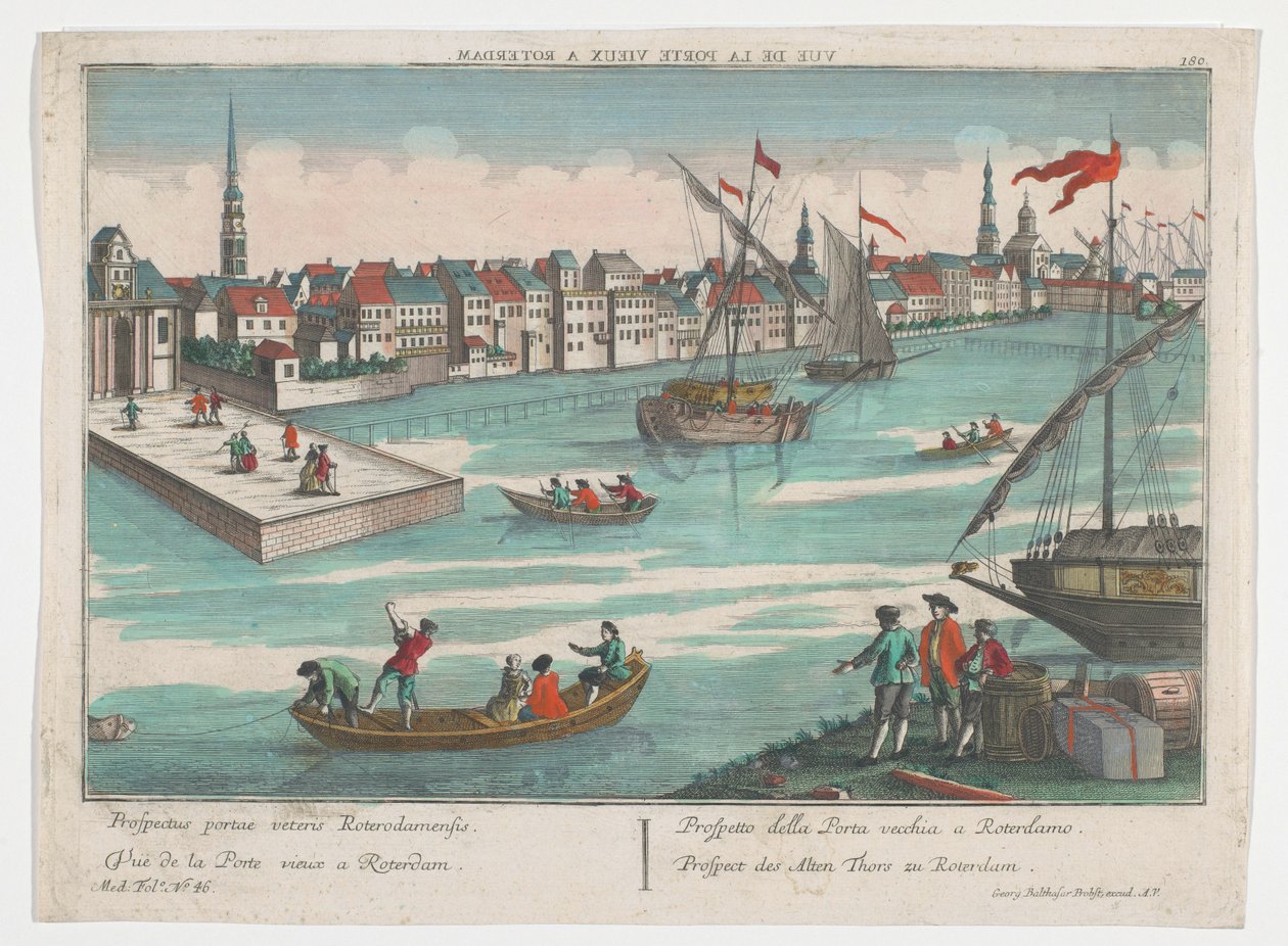Näkymä Ooster Oude Hoofdpoortille Rotterdamissa Prospect des Alten Thors zu Rotterdam (otsikko esineessä) Rotterdam (sarjan nimi) tekijältä Georg Balthasar Probst