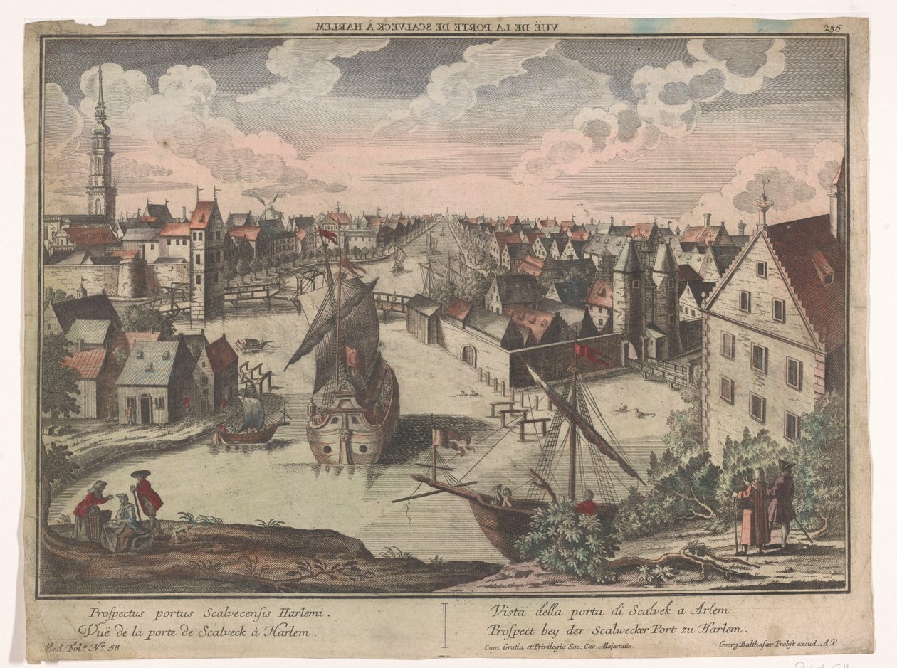 Näkymä Schalkwijker-portille Haarlemissa Prospect bey der Scalwecker Port zu Harlem (otsikko esineessä) Haarlem (sarjan nimi) tekijältä Georg Balthasar Probst
