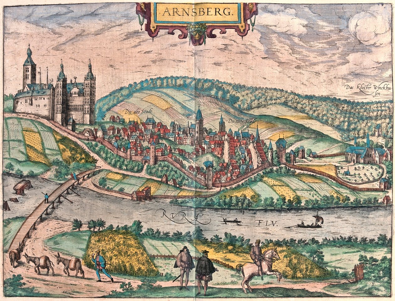Arnsberg, Saksa - teoksessa "Civitates Orbis Terrarum", kirjoittanut Georg Braun, Köln 1617. tekijältä Georg Braun
