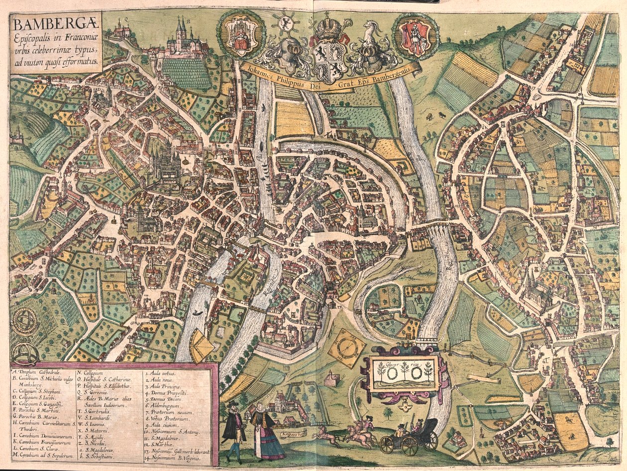Bambergen, Saksa - Georg Braunin "Civitates Orbis Terrarum", Köln 1617. tekijältä Georg Braun