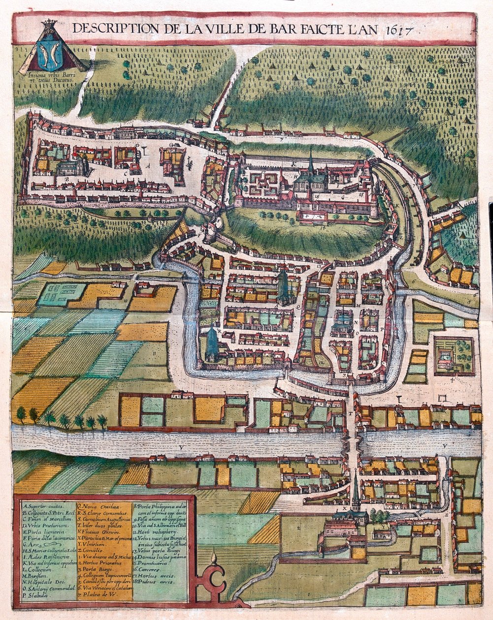 Bar le Duc, Ranska - teoksessa "Civitates Orbis Terrarum", Georg Braun, Köln 1617. tekijältä Georg Braun