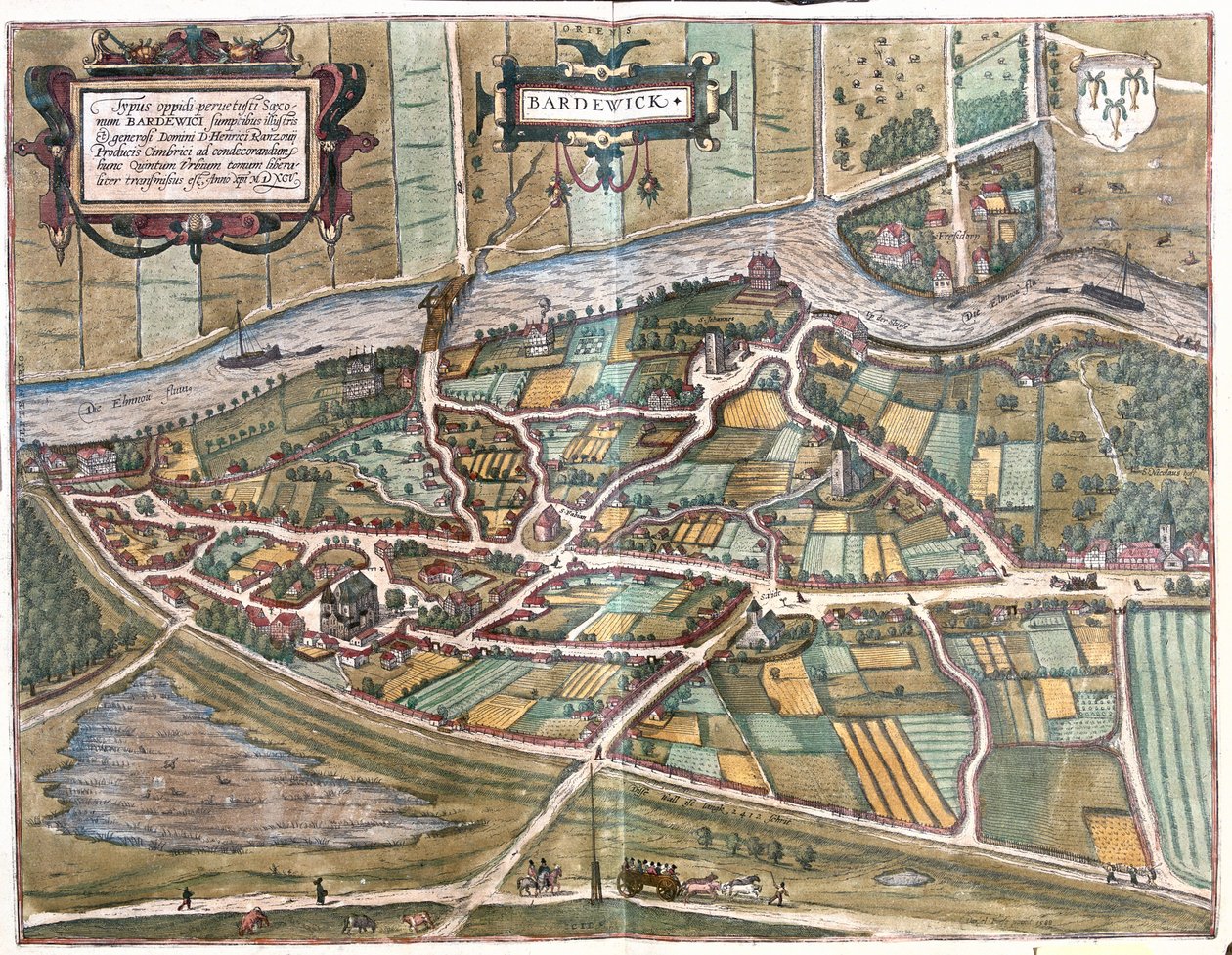 Bardowick, Saksa - teoksessa "Civitates Orbis Terrarum", kirjoittanut Georg Braun, Köln 1617. tekijältä Georg Braun