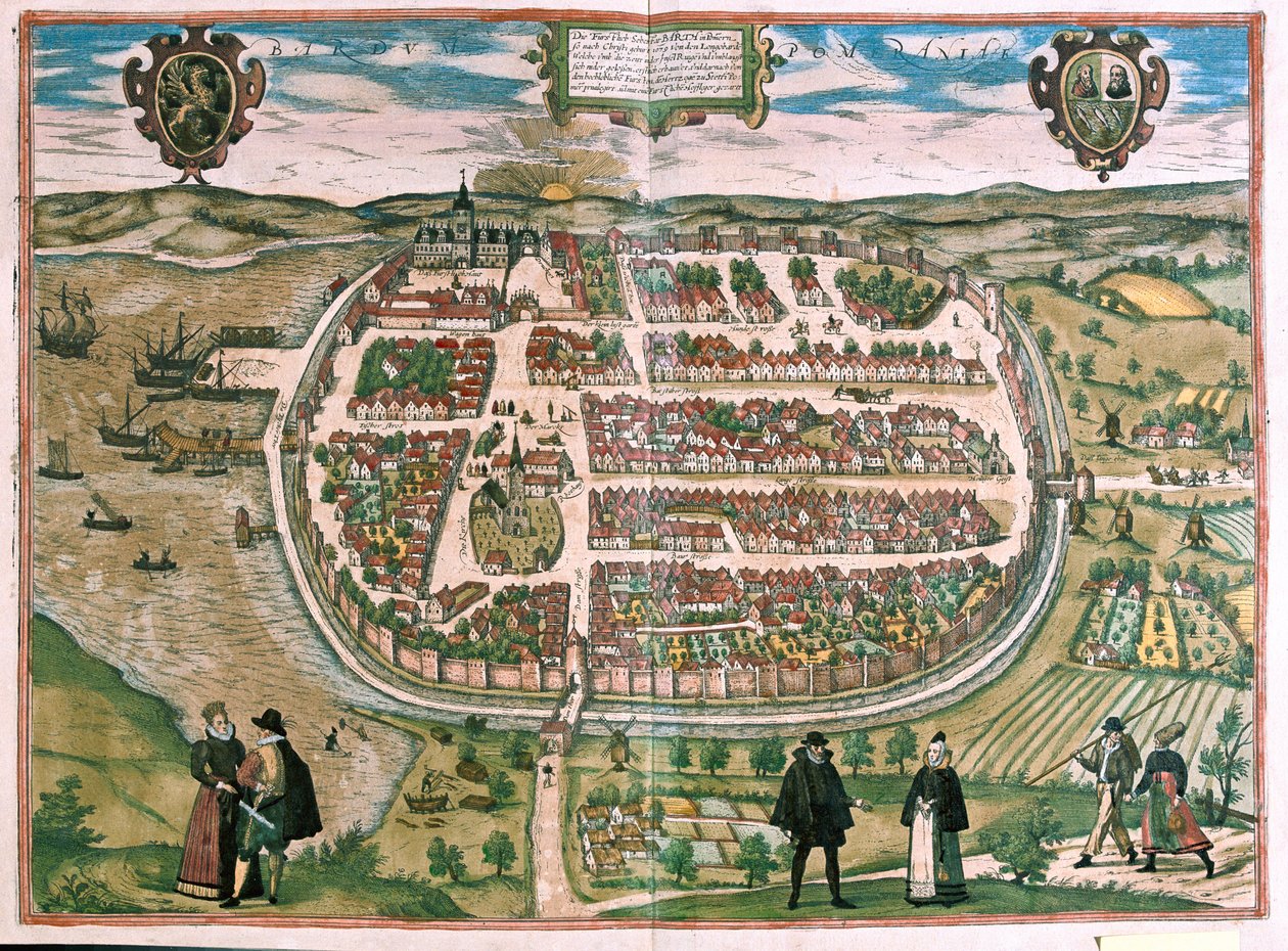 Barth Pommerissa, Saksassa - Georg Braunin teoksessa "Civitates Orbis Terrarum", Köln 1617. tekijältä Georg Braun