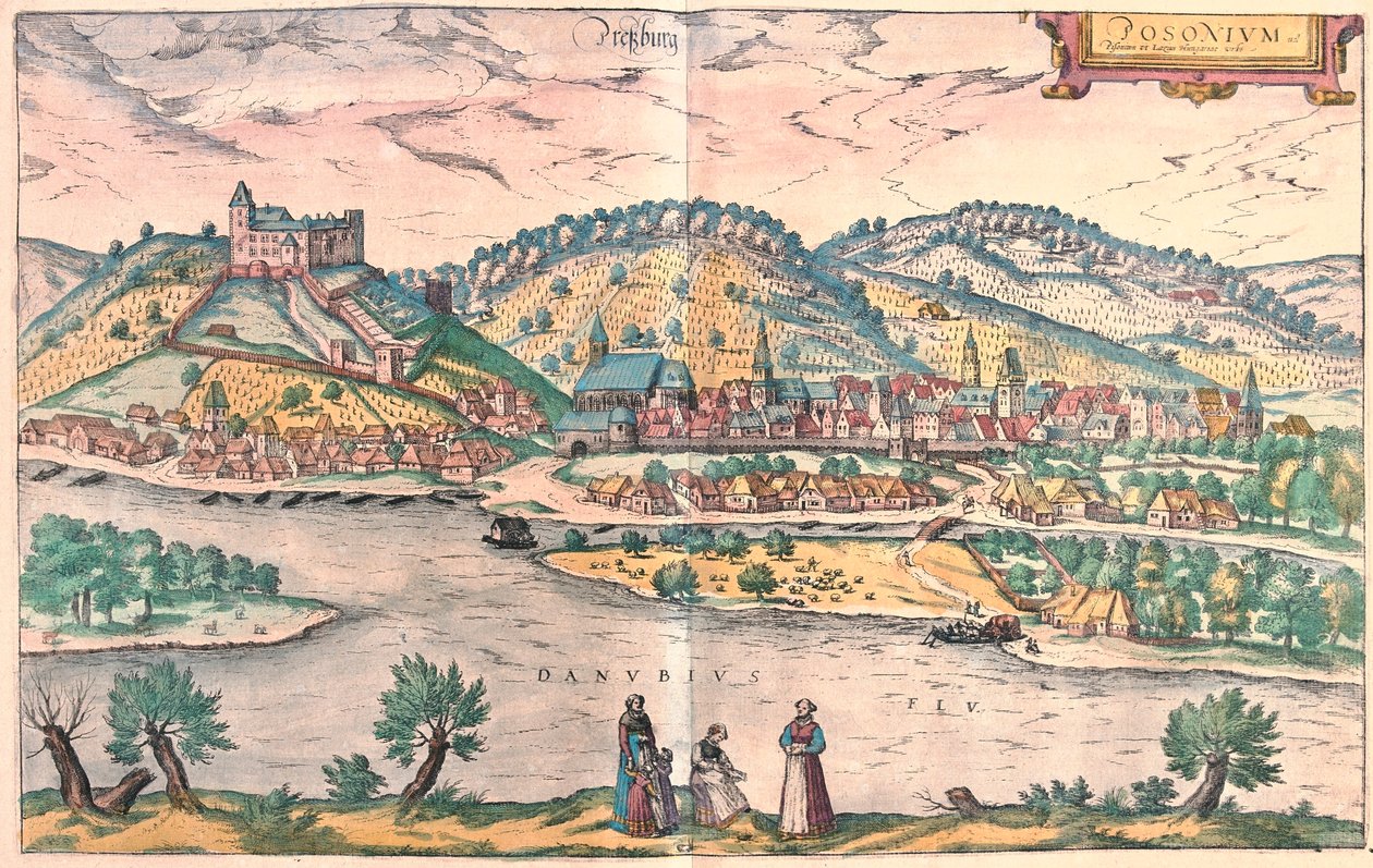 Bratislava, Slovakia - Georg Braunin "Civitates Orbis Terrarum" -teoksessa, Köln 1617. tekijältä Georg Braun