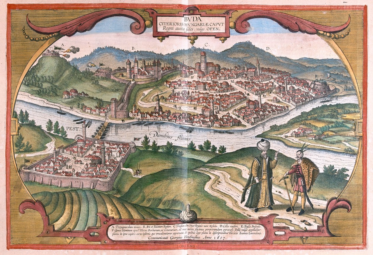 Budapest, Unkari - Georg Braunin "Civitates Orbis Terrarum", Köln 1617. tekijältä Georg Braun