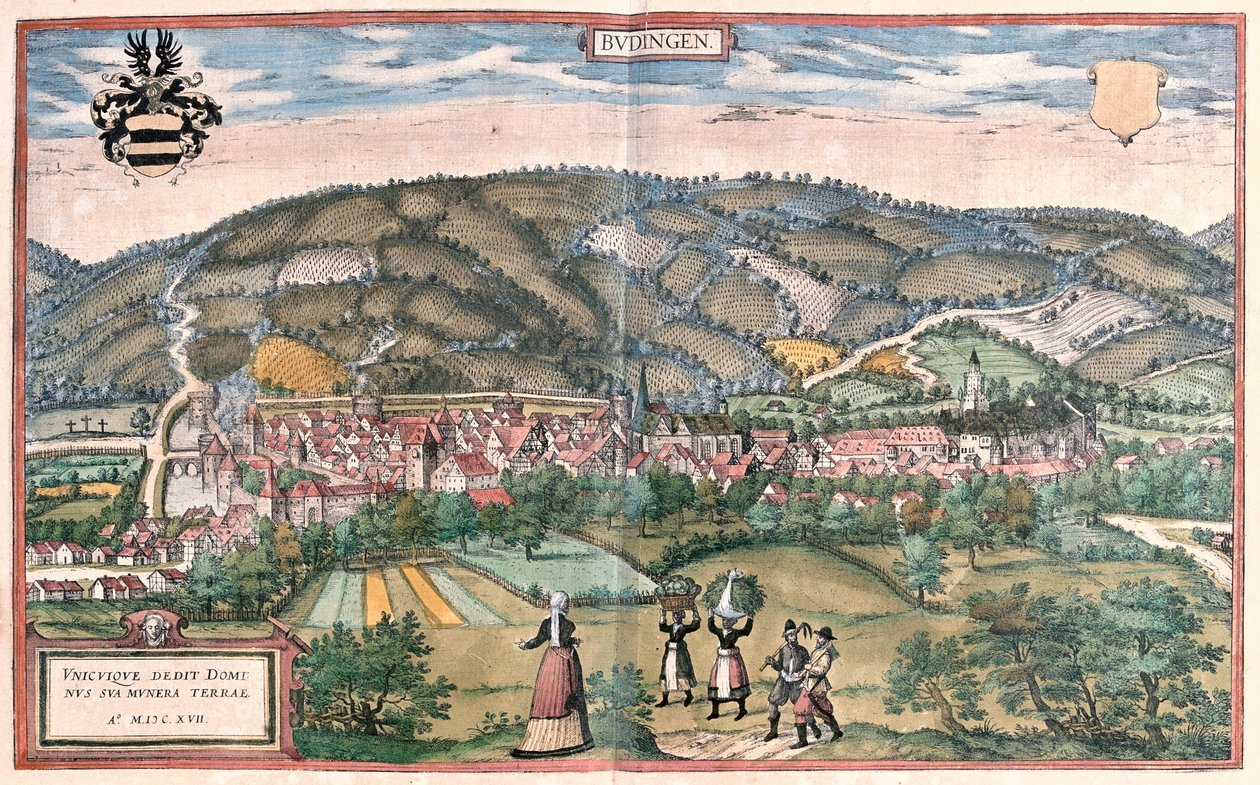 Budingen, Saksa - Georg Braunin teoksessa "Civitates Orbis Terrarum", Köln 1617. tekijältä Georg Braun