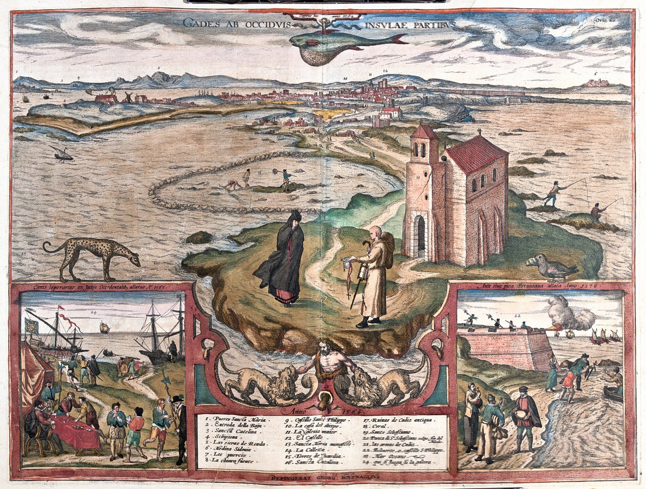 Cadice, Espanja - teoksessa "Civitates Orbis Terrarum", Georg Braun, Köln 1617. tekijältä Georg Braun