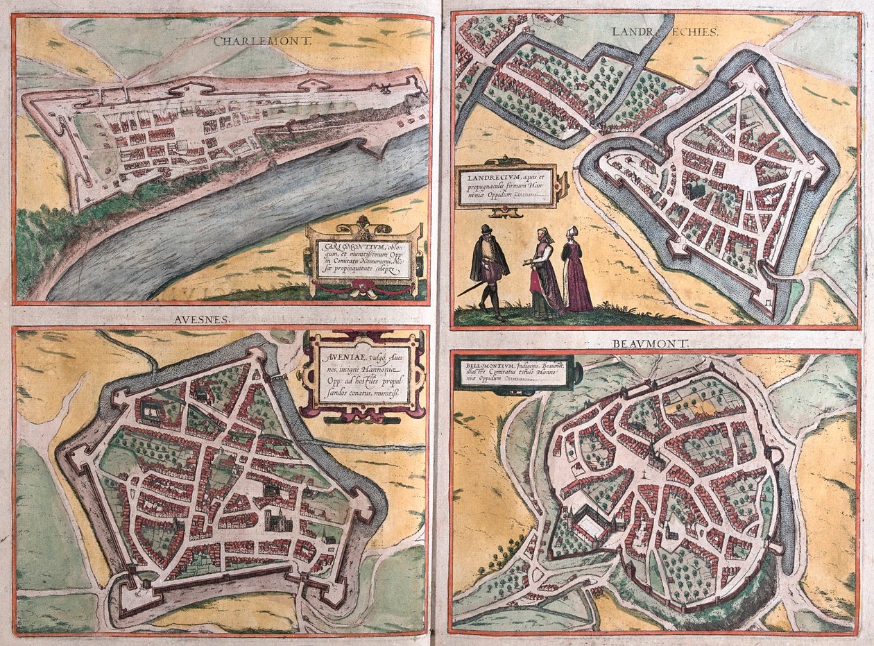 Charlemont, beaumont, Avesnes, Landrecies, Ranska - Georg Braunin "Civitates Orbis Terrarum", Köln 1617. tekijältä Georg Braun