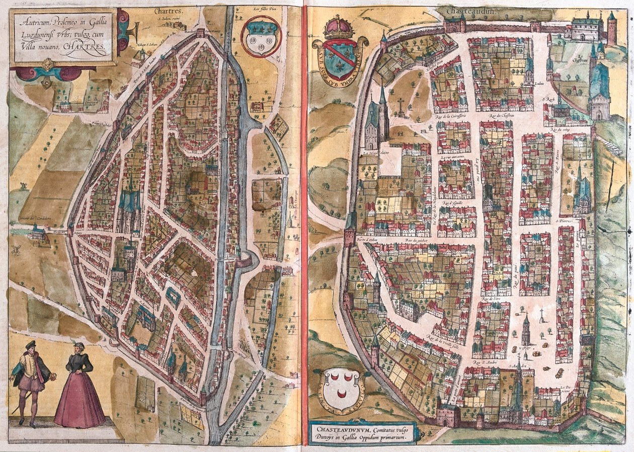 Chartres, Ranska, Georg Braunin teoksessa "Civitates Orbis Terrarum", Köln 1617, tekijältä Georg Braun