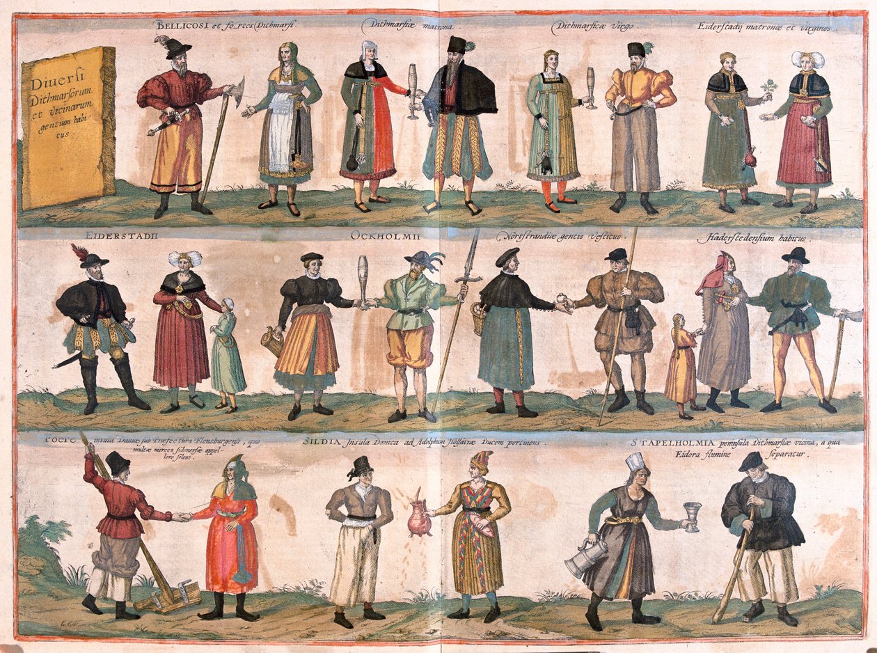 Miesten ja naisten puvut - Georg Braunin "Civitates Orbis Terrarum", Köln 1617. tekijältä Georg Braun