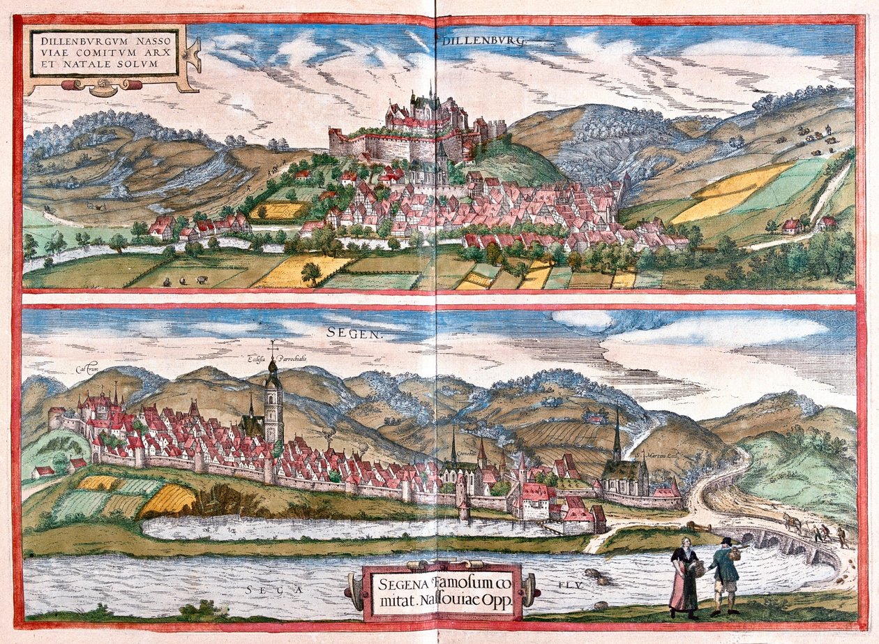 Dillenburg - Siegen, Saksa - Georg Braunin teoksessa "Civitates Orbis Terrarum", Köln 1617. tekijältä Georg Braun