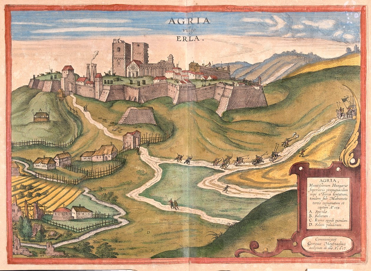 Eger, Unkari - Georg Braunin "Civitates Orbis Terrarum", Köln 1617. tekijältä Georg Braun