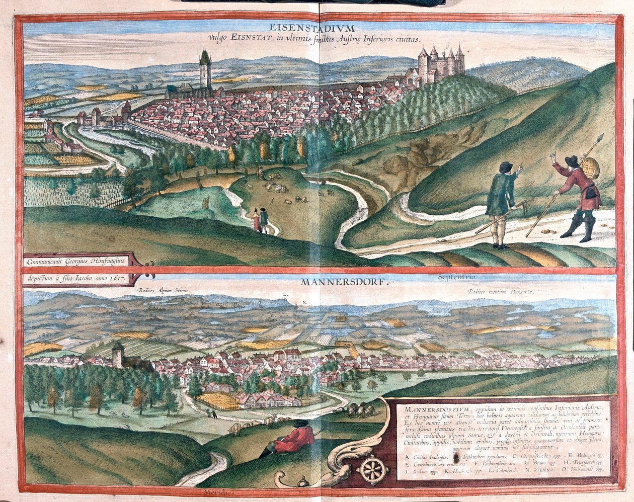 Eisenstadtt, Saksa - Mannersdorf ,Itävalta - Georg Braunin "Civitates Orbis Terrarum", Köln 1617. tekijältä Georg Braun