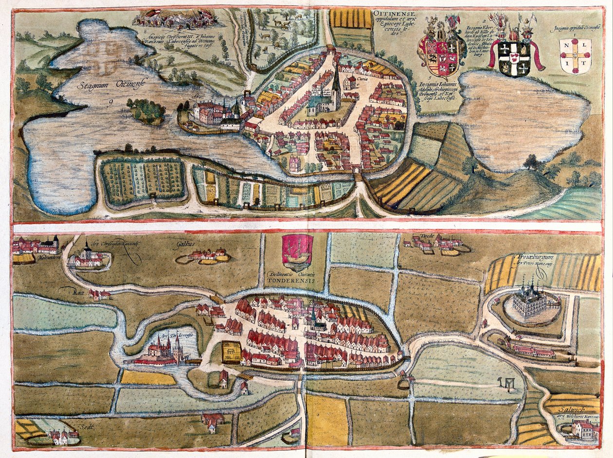 Eutin, Saksa - Tonder, Tanska - Georg Braunin "Civitates Orbis Terrarum", Köln 1617. tekijältä Georg Braun