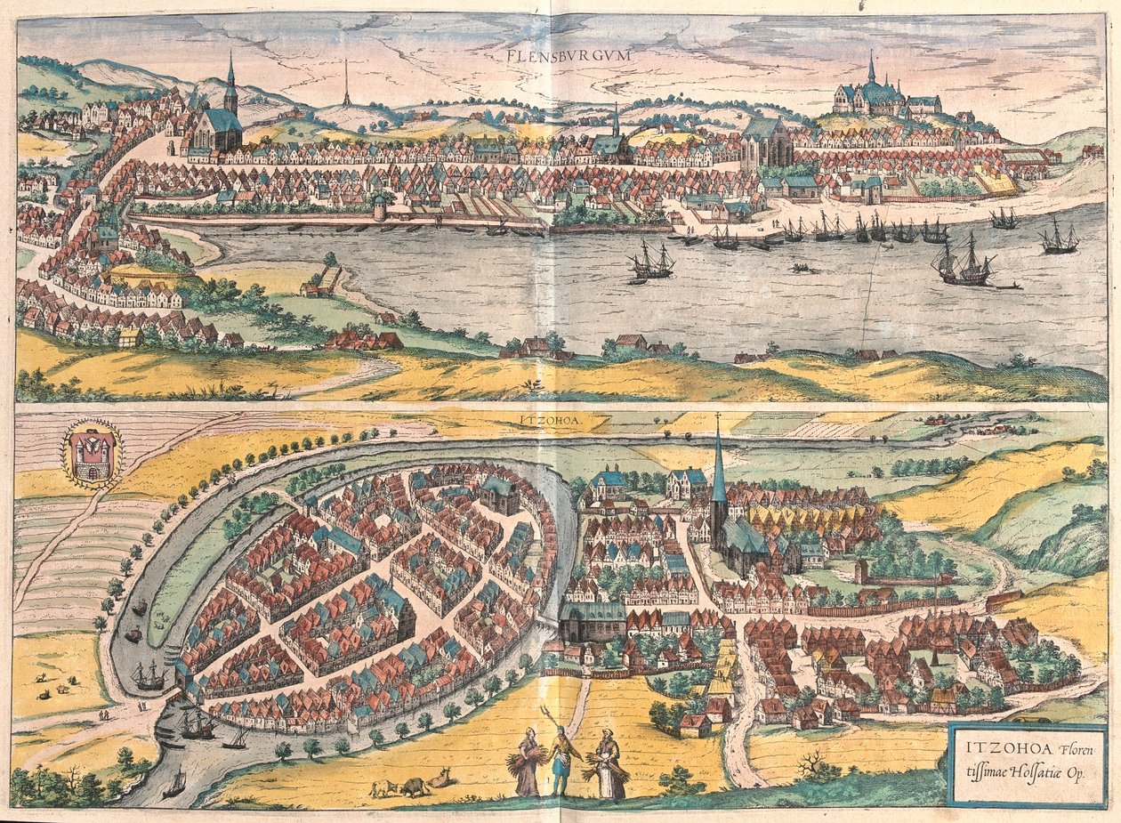 Flensburg - Itzehoe, Saksa - Georg Braunin "Civitates Orbis Terrarum", Köln 1617. tekijältä Georg Braun