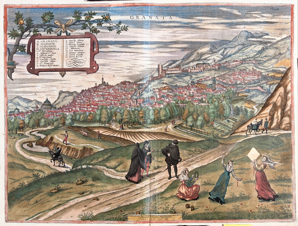 Granada, Espanja - teoksessa "Civitates Orbis Terrarum", kirjoittanut Georg Braun, Köln 1617. tekijältä Georg Braun