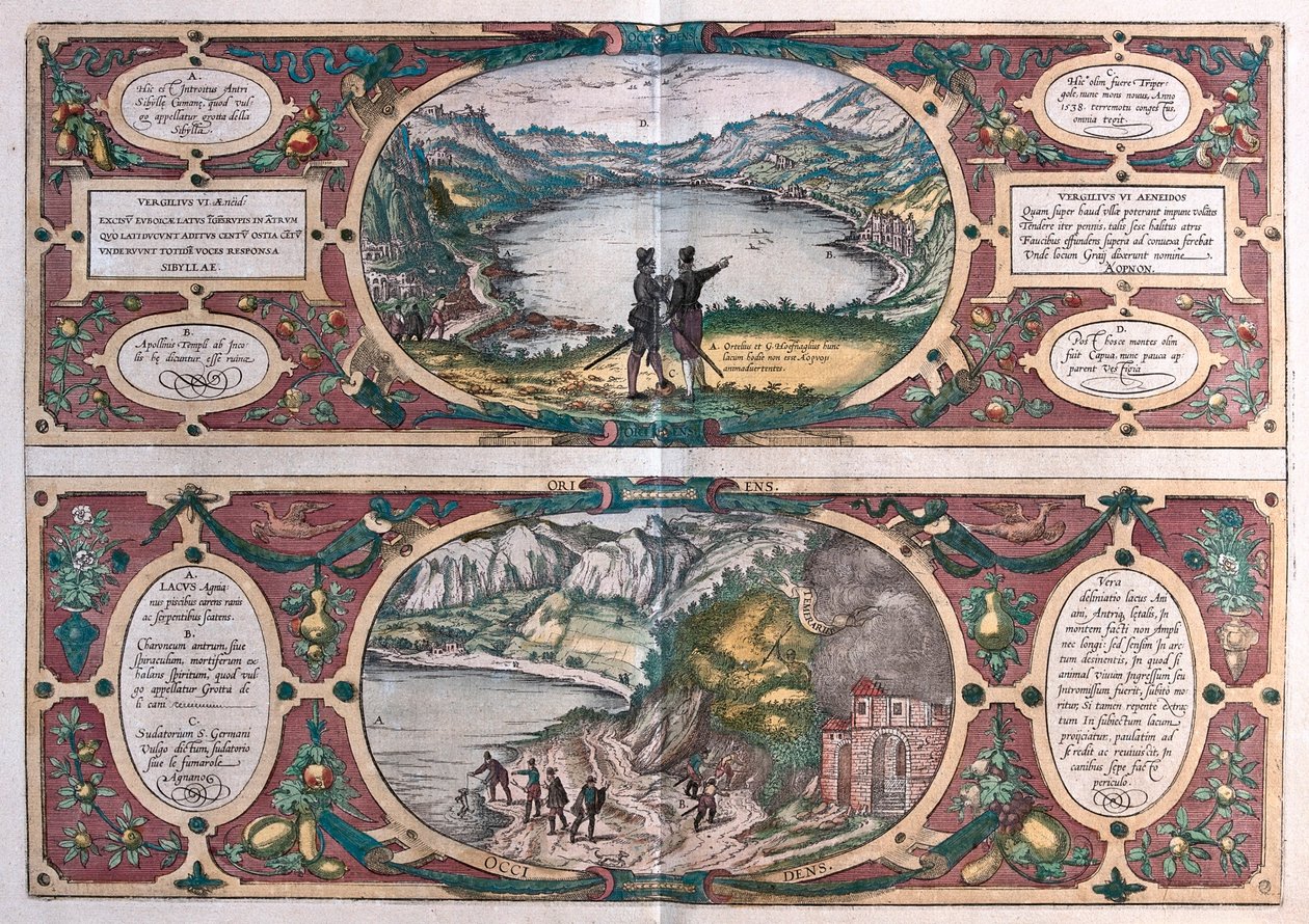 Sibillan luola - Ostia - Agnano, Italia, Georg Braunin "Civitates Orbis Terrarum", Köln 1617. tekijältä Georg Braun