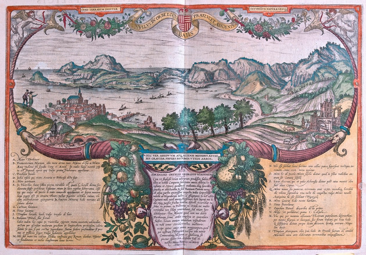 Baianlahti, Ischia ja Pozzuoli, Italia, Georg Braunin "Civitates Orbis Terrarum", Köln 1617. tekijältä Georg Braun