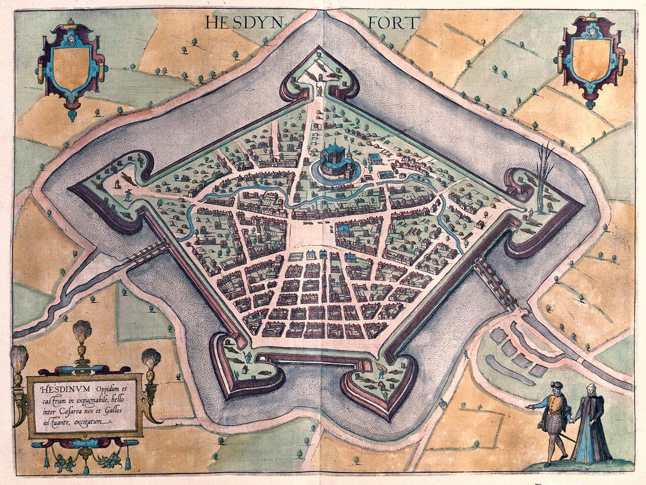 Hesdin, Ranska - Georg Braunin teoksessa "Civitates Orbis Terrarum", Köln 1617. tekijältä Georg Braun