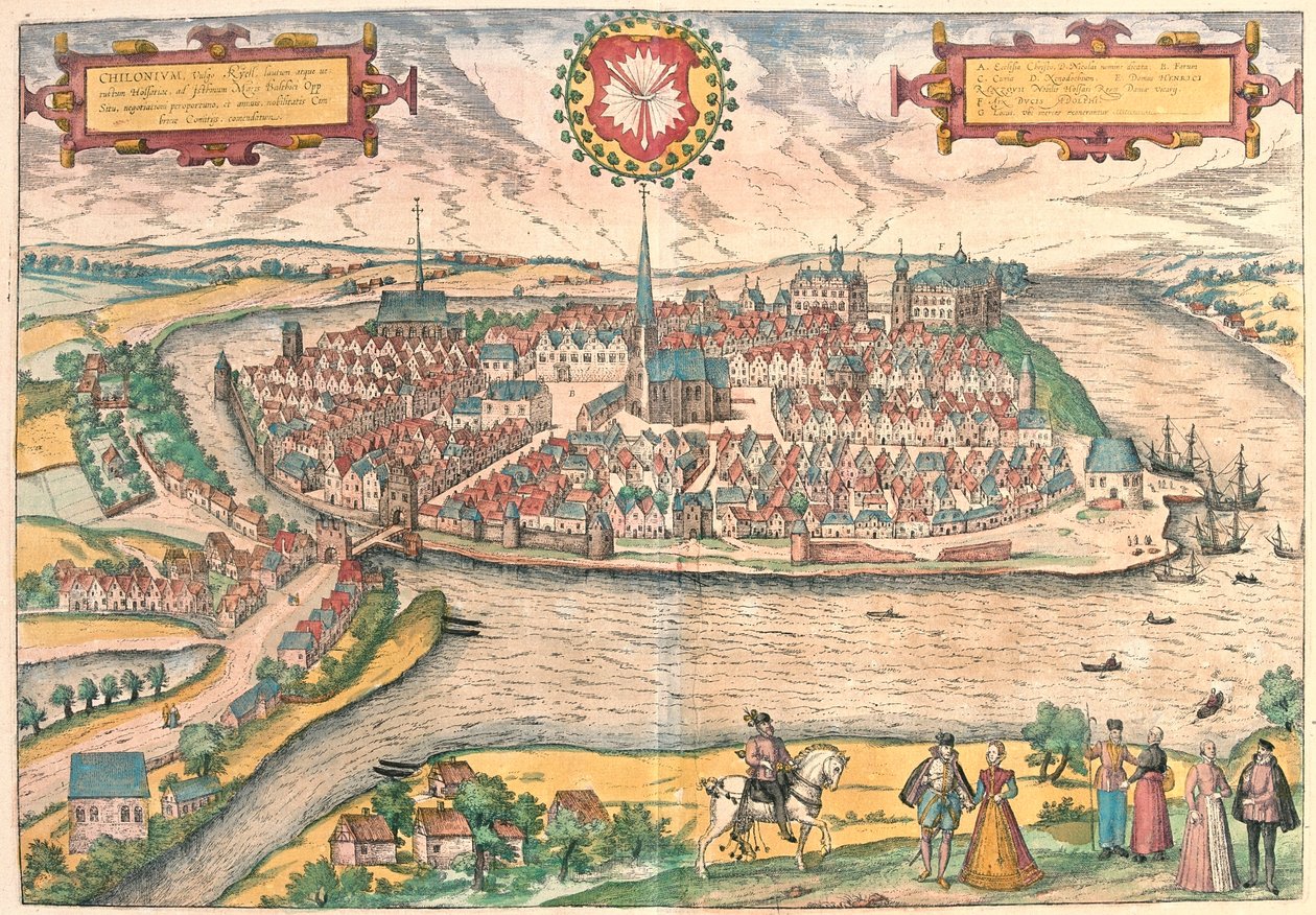 Kiel, Saksa - Georg Braunin teoksessa "Civitates Orbis Terrarum", Köln 1617. tekijältä Georg Braun