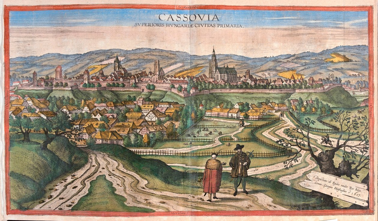 Kosice, Unkari - Georg Braunin teoksessa "Civitates Orbis Terrarum", Köln 1617. tekijältä Georg Braun