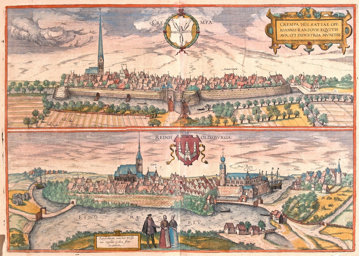 Krempe, Rendsburg, Saksa - Georg Braunin teoksessa "Civitates Orbis Terrarum", Köln 1617. tekijältä Georg Braun