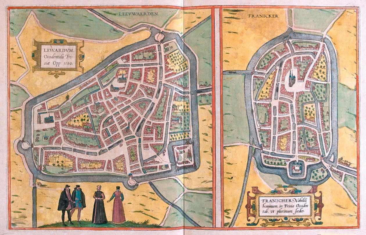 Leeuwarden (länsifriisiläinen), Franeker, Alankomaat - Georg Braunin "Civitates Orbis Terrarum" -teoksessa, Köln 1617. tekijältä Georg Braun